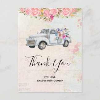 Cartão Postal Vintage Pickup Truck Rustic Watercolor Obrigado