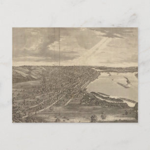 Cartão Postal Vintage Pictorial Map of Davenport Iowa (1875)