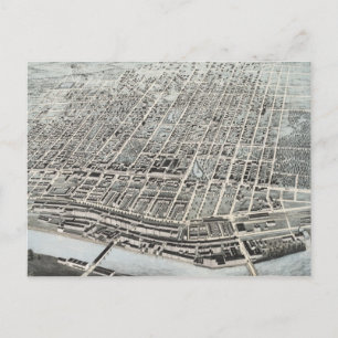 Cartão Postal Vintage Pictorial Map of Manchester NH (1876)