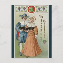 Cartão Postal Vintage Pilgrims Compartilhando um livro de hinos