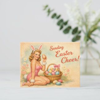 Cartão Postal Vintage Pin-Up Easter Egg Postcard