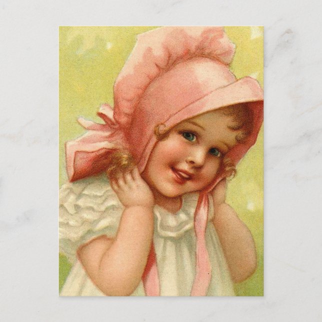 Cartão Postal Vintage Pink Bonnet Girl (Frente)