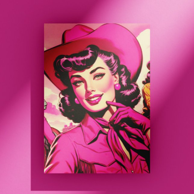 Cartão Postal Vintage Pink Cowgirl Pin-up (Criador carregado)