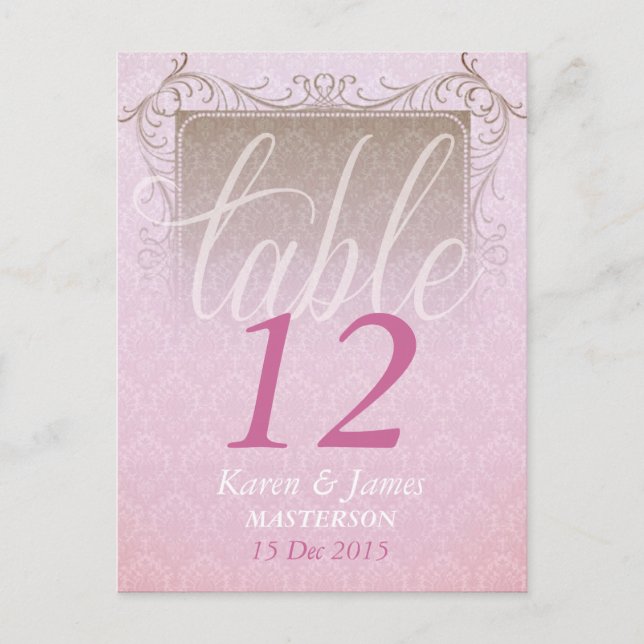 Cartão Postal Vintage Pink Damask Dream Table Number (Frente)