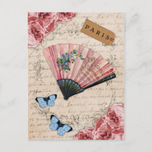 Cartão Postal Vintage Pink French Fan