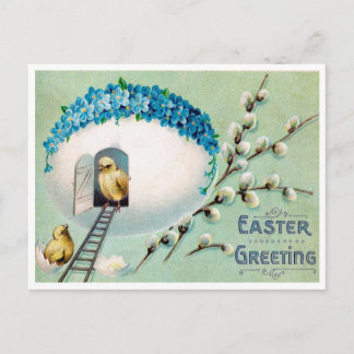 Cartão Postal Vintage Pintinhos Páscoa Saudação
