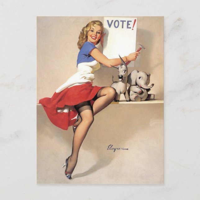 Cartão Postal Vintage Pinup, Vote (Frente)