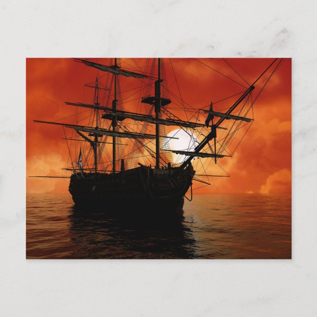 Cartão Postal Vintage Pirate Ship (Frente)