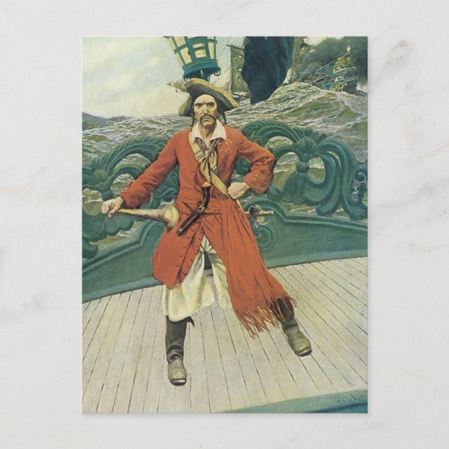 Cartão Postal Vintage Pirates, Captain Keitt by Howard Pyle (Frente)