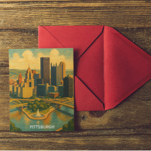 Cartão Postal Vintage Pittsburgh Pennsylvania Skyline