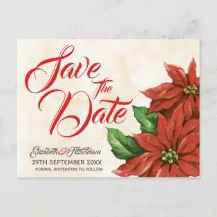 Cartão Postal Vintage Poinsettia Salve o Cartão-Postal de Data