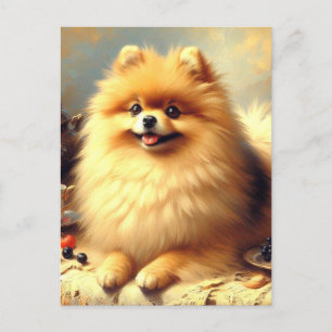 Cartão Postal Vintage Pomeranian - Pintura de cães