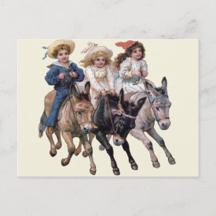 Cartão Postal Vintage Ponies and Cute Children