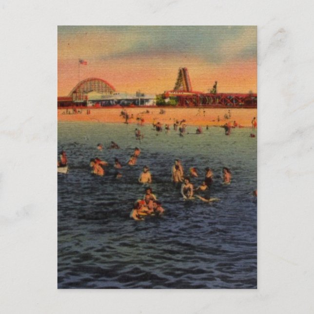 Cartão Postal Vintage Pontchartrain Beach Trabalho de arte (Frente)