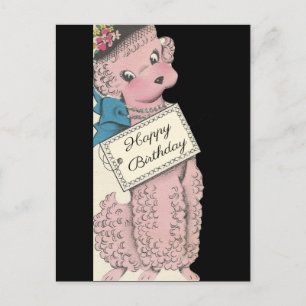 Cartão Postal Vintage Poodle Feliz Aniversário