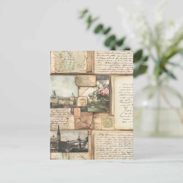 Cartão Postal Vintage Postcard Collage com Cartas Europeias (Em pé/Frente)