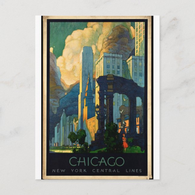 Cartão Postal Vintage - Poster de viagens de Chicago (Frente)
