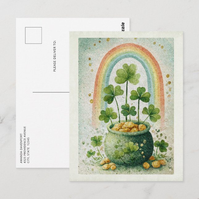 Cartão Postal Vintage Pot of Gold and Rainbow (Frente/Verso)