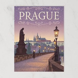 Cartão Postal Vintage Praga Charles Bridge Sunset