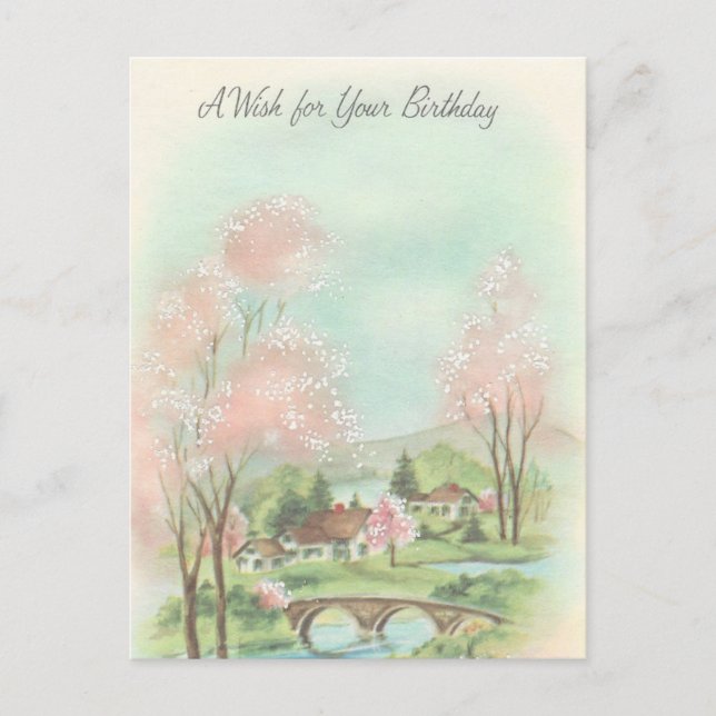 Cartão Postal Vintage Primavera Meadow Birthday Wish (Frente)