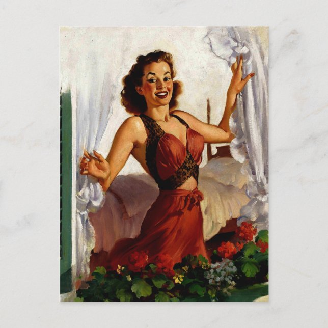 Cartão Postal Vintage Primavera Morning Pinup Girl (Frente)