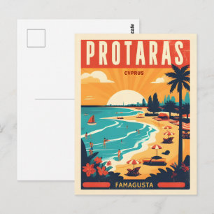 Cartão Postal vintage Protaras chipre feriado na praia