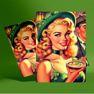 Cartão Postal Vintage Pub Irish Girl