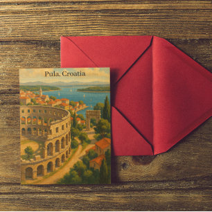 Cartão Postal Vintage Pula Croácia - Viagem City View