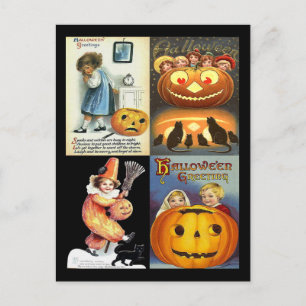 Cartão Postal Vintage Pumpkins Kids Quatro Coleção de Fotos