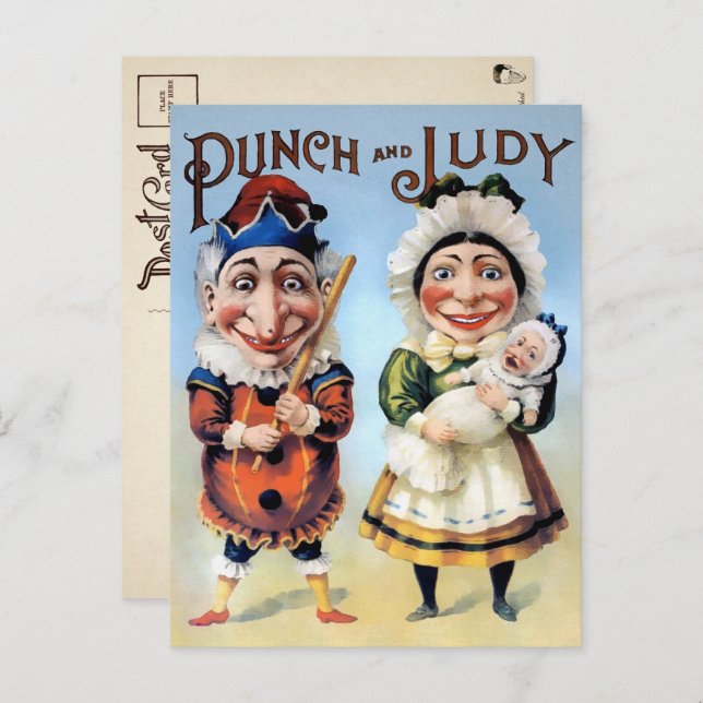 Cartão postal Vintage Punch e Judy (Frente/Verso)