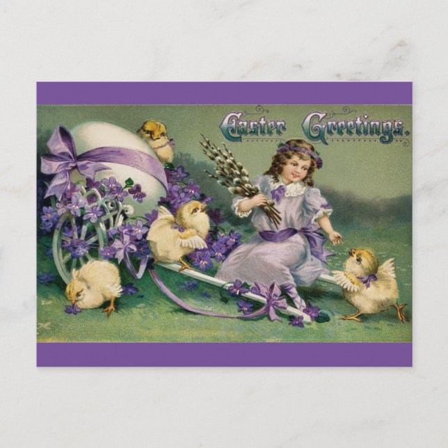 Cartão postal Vintage Purple Páscoa Saudações (Frente)