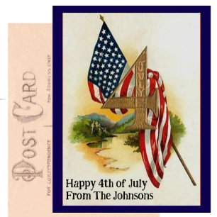 Cartão Postal Vintage Quarto de julho Patriotic Flag Nome Person