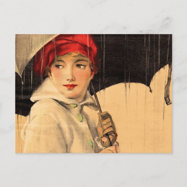 Cartão Postal Vintage que anda na chuva (Frente)