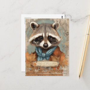 Cartão Postal Vintage Raccoon Collage