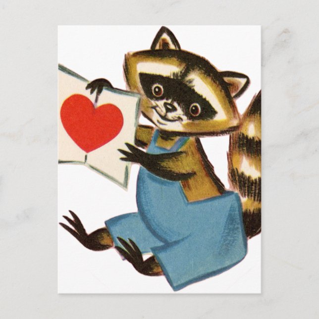Cartão Postal Vintage Raccoon Love (Frente)