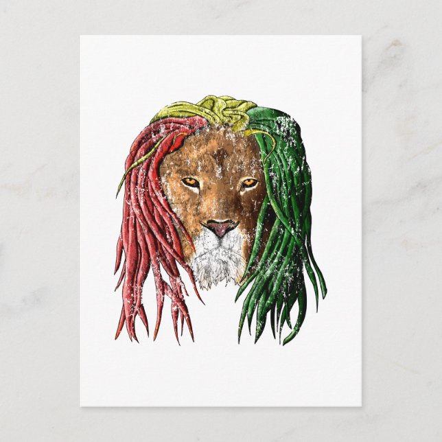 Cartão Postal Vintage Rasta Reggae Lion (Frente)