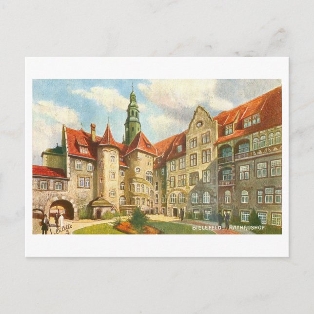 Cartão Postal Vintage Rathaus Bielfeld Alemanha (Frente)