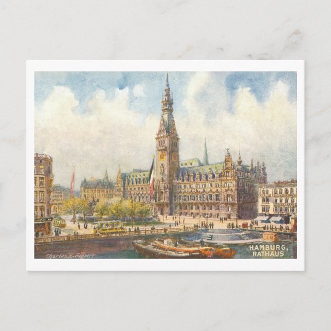 Cartão Postal Vintage Rathaus Hamburg Alemanha (Frente)
