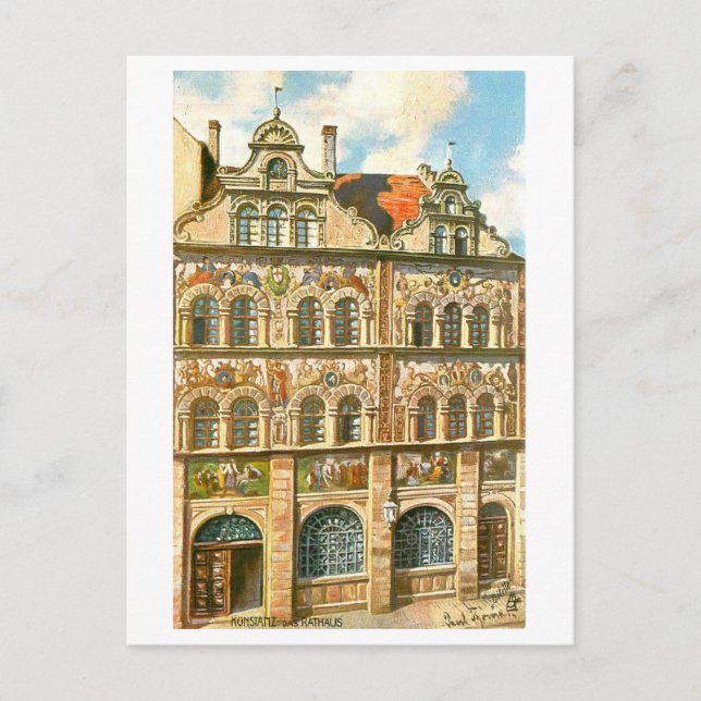 Cartão Postal Vintage Rathaus Konstantanz Alemanha (Frente)