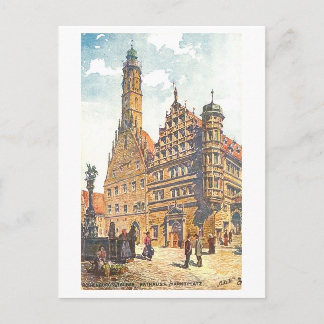 Cartão Postal Vintage Rathaus Rothenburg, Alemanha (Frente)