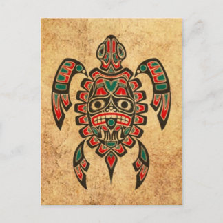 Cartão Postal Vintage Red and Green Haida Spirit Sea Turtle
