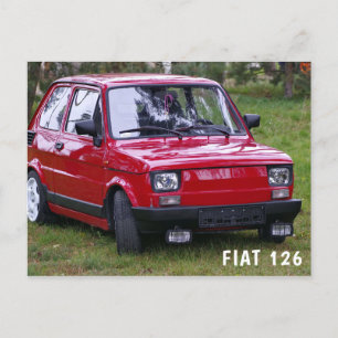 Cartão Postal Vintage Red Car   Fiat 126