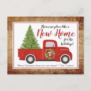 Cartão Postal Vintage Red Christmas Truck Novo Endereço em Movim