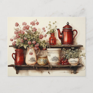 Cartão Postal Vintage Red Country Kitchen