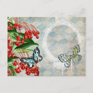 Cartão postal Vintage Red Floral Argyle