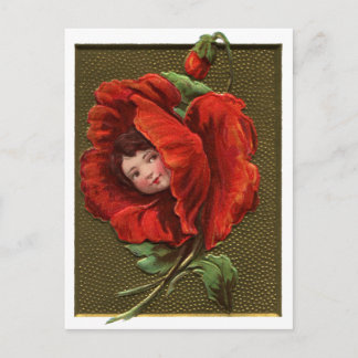 Cartão Postal Vintage Red Poppy Girl