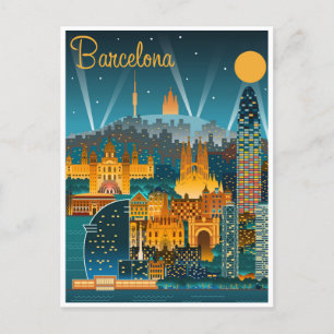Cartão Postal vintage retro Barcelona Espanha Viagem