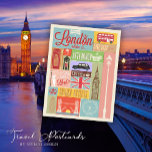 Cartão Postal Vintage Retro Bem-vindo ao Viagem de Londres<br><div class="desc">Acelere o seu jogo de caneta com este Vintage Retro Bem-vindo ao Cartão-postal de Londres, um belo testemunho ao clássico charme britânico. Projetado com amor por Mylini Design, este cartão postal está longe de sua típica tarifa turística. Ele combina um fascínio antigo com uma estética moderna e fresca, fazer uma...</div>