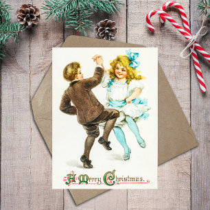Cartão Postal Vintage Retro Feliz Natal - Crianças Bonitas Dança