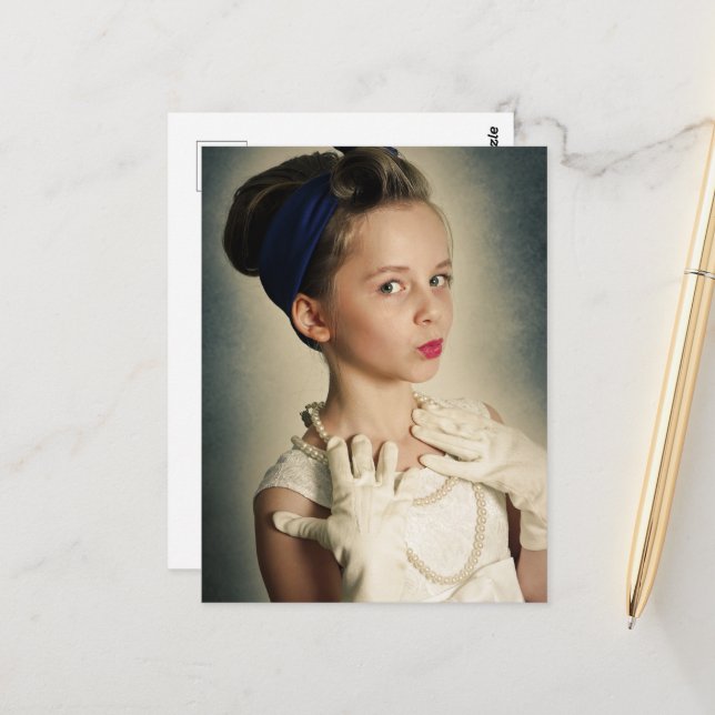 Cartão Postal Vintage retro girl (Frente/Verso In Situ)